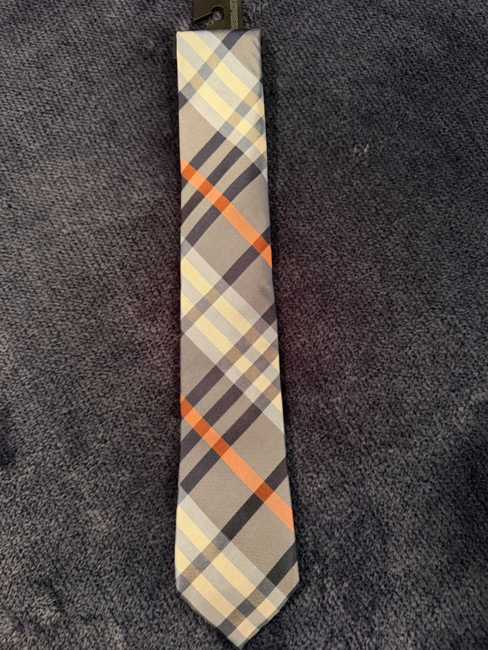 Express Gray Plaid Tie with Orange and Cream Stripes